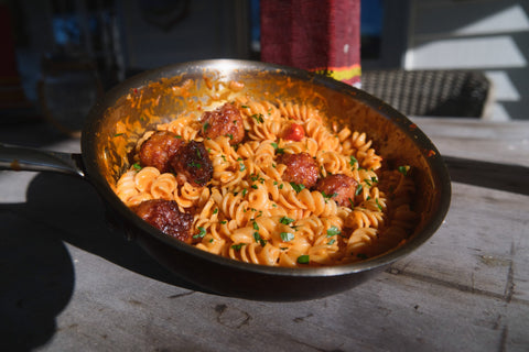 Creamy Nduja Fusilli with Pork Sausage Meatballs